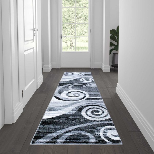 Flash Furniture Gray 2' x 7' Modern Swirl Pattern Area Rug OKR-RG1103-27-GY-GG